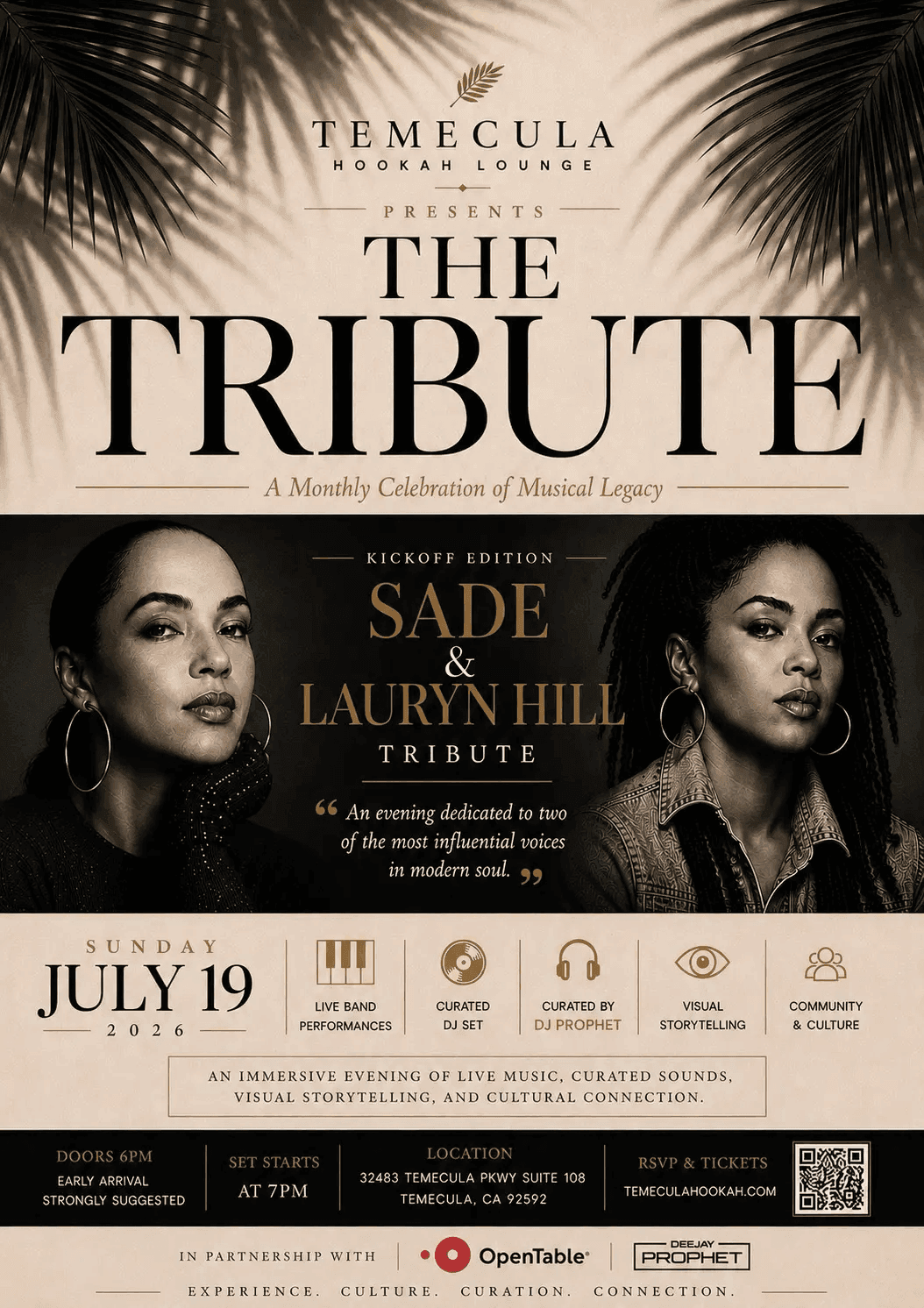 The Tribute — Sade & Lauryn Hill tribute, kickoff edition, Sunday July 19, 2026
